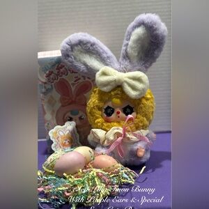 Plush Bunny Doll with Purple Ears and Yellow Face